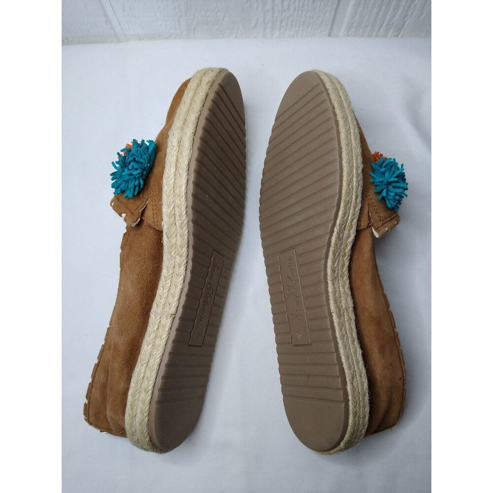 Sam Edelman Issa Women's 9.5 Suede Multicolor Pom Pom Espadrilles Saddle Brown - Picture 6 of 9